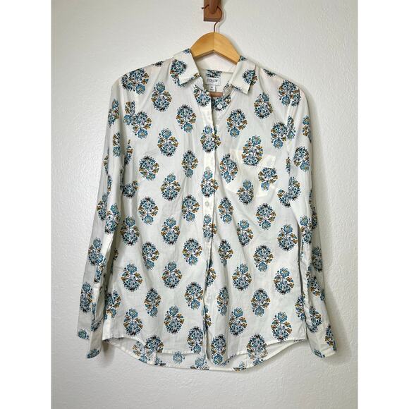 J. Crew White and Blue Floral Blouse - Picture 1 of 6
